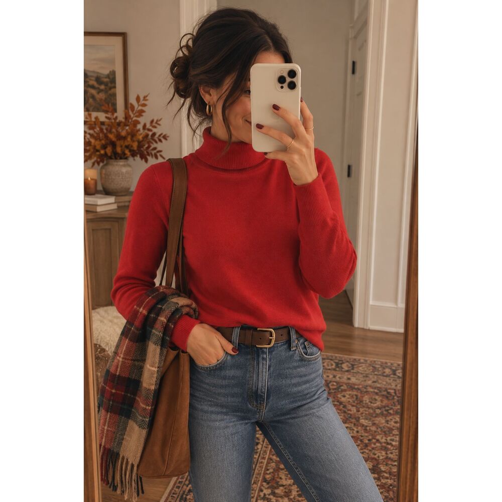 Talbots Petites Red Turtleneck Sweater Size SP Cotton Modal Blend